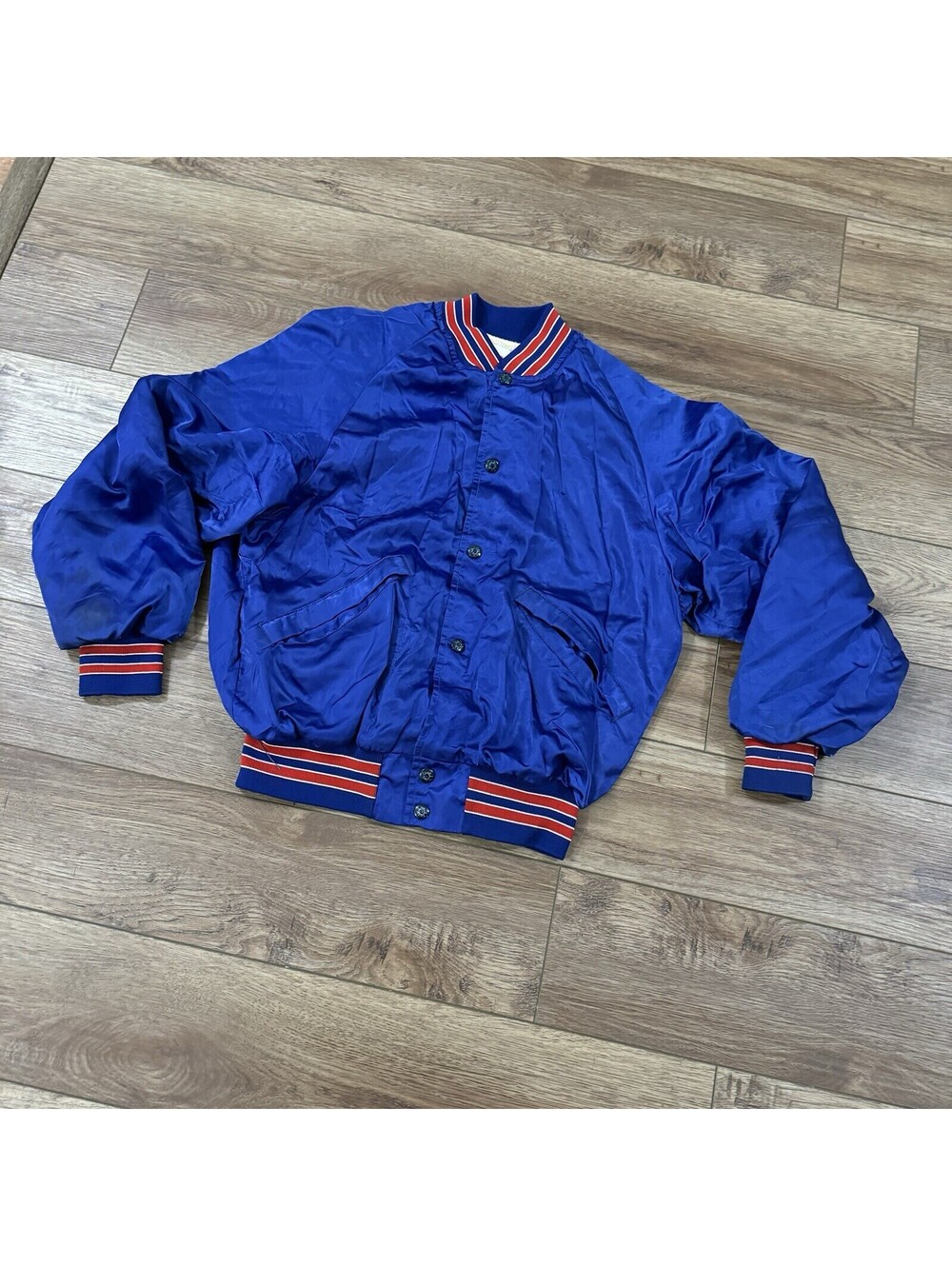 Vtg 80s King Louie Pro Fit Satin Bomber Jacket Blue M